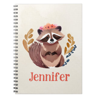 Watercolor Racoon with Floral Crown Notebook