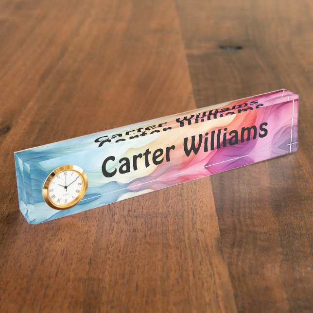 Watercolor Rainbow Abstract With Name Nameplate (Side)