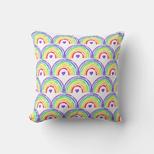 Watercolor Rainbow and Hearts   Cushion (Front)
