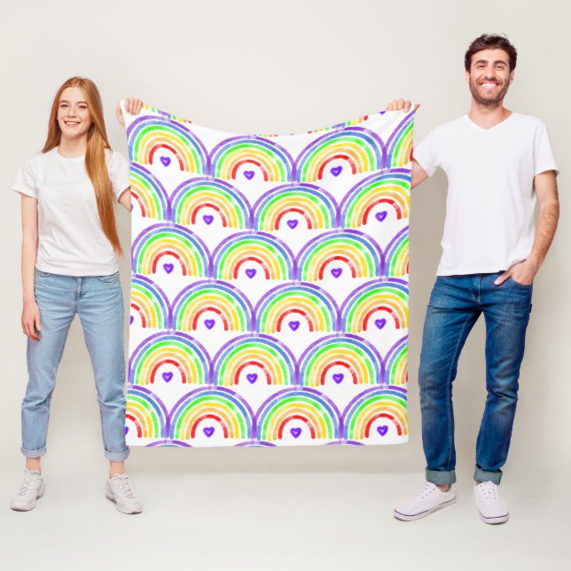 Watercolor Rainbow and Hearts   Fleece Blanket (In Situ)