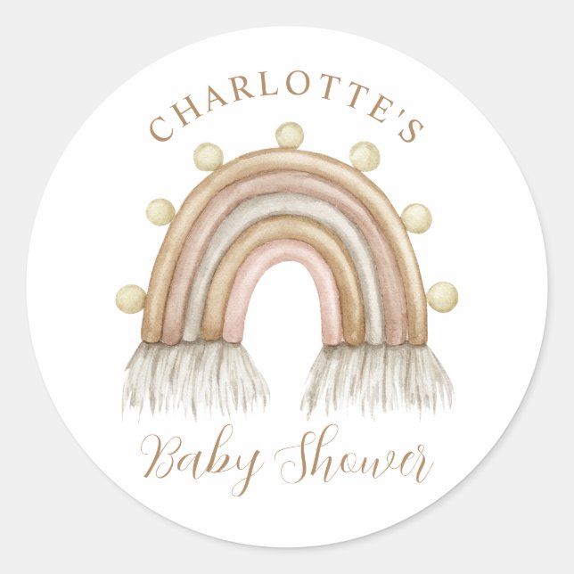  Watercolor Rainbow Baby Shower Classic Round Sticker (Front)