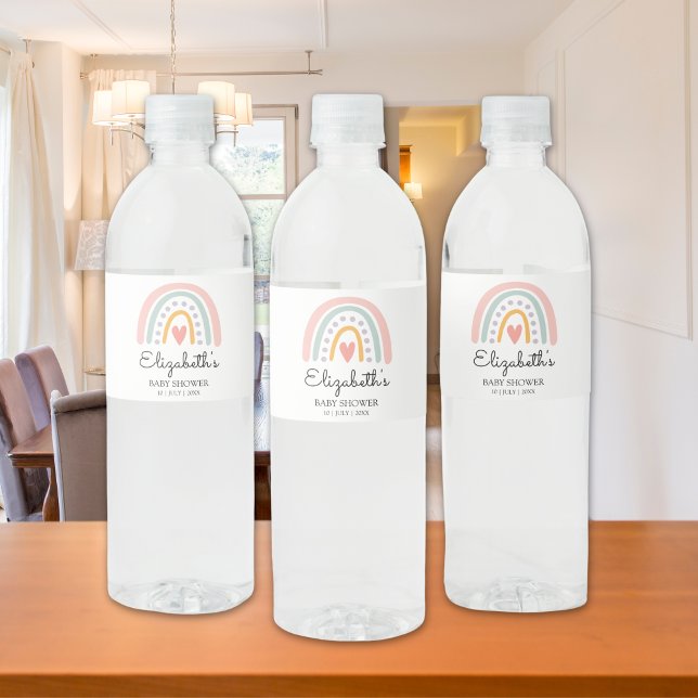 Watercolor Rainbow Baby Shower Girl Water Bottle Label (Creator Uploaded)