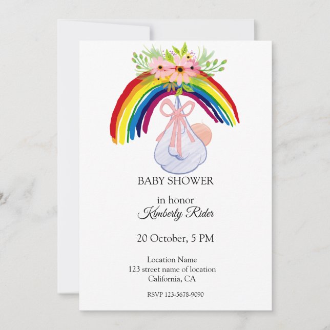 Watercolor Rainbow Baby Shower Invitation (Front)