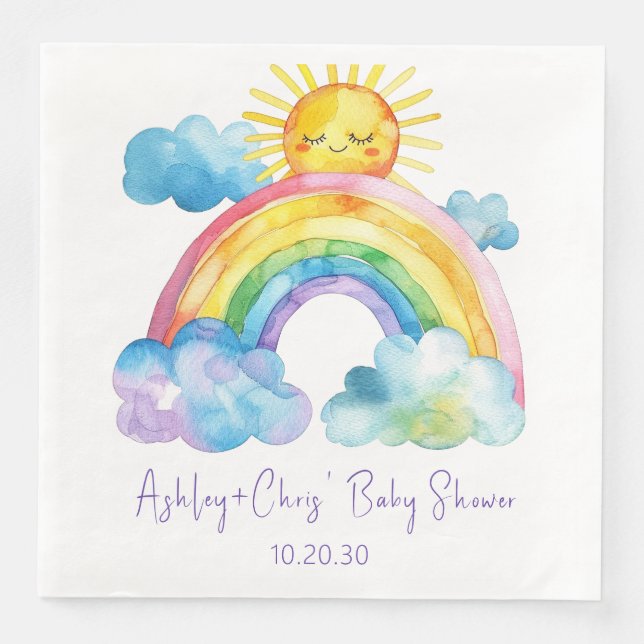 Watercolor Rainbow Baby Shower Napkin (Front)