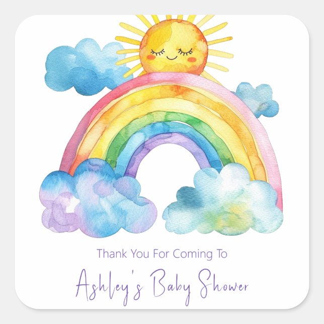 Watercolor Rainbow Baby Shower Square Sticker (Front)