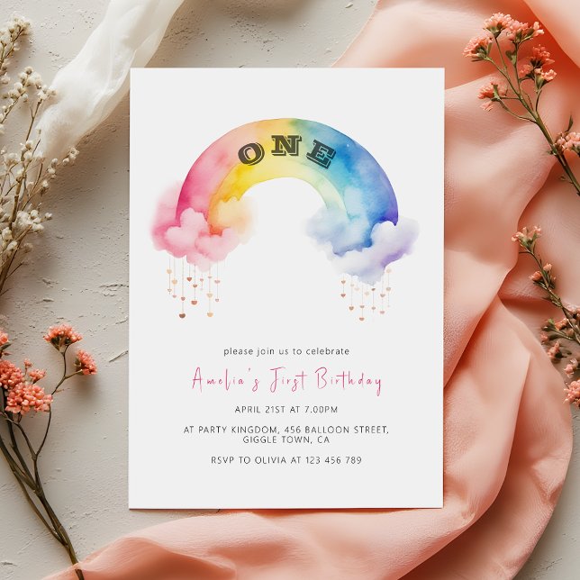 Watercolor Rainbow Baby's First Birthday Party Invitation (Creator Uploaded)