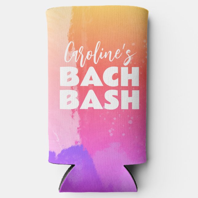 Watercolor Rainbow Bachelorette Bash Seltzer Can Cooler (Front)