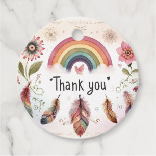 Watercolor Rainbow Bird & Feathers Boho Thank You Favour Tags