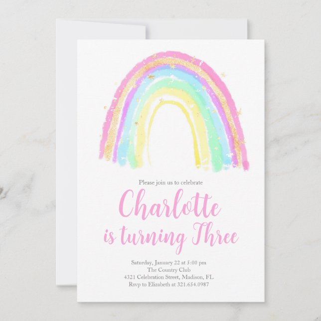 Watercolor Rainbow Birthday Party Invitation (Front)