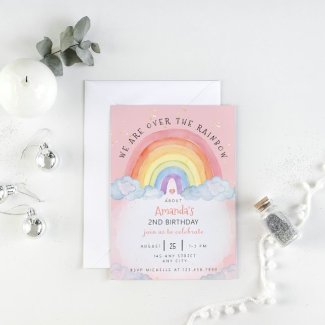 Watercolor Rainbow Birthday Party Invitation (watercolor rainbow birthday party pink)