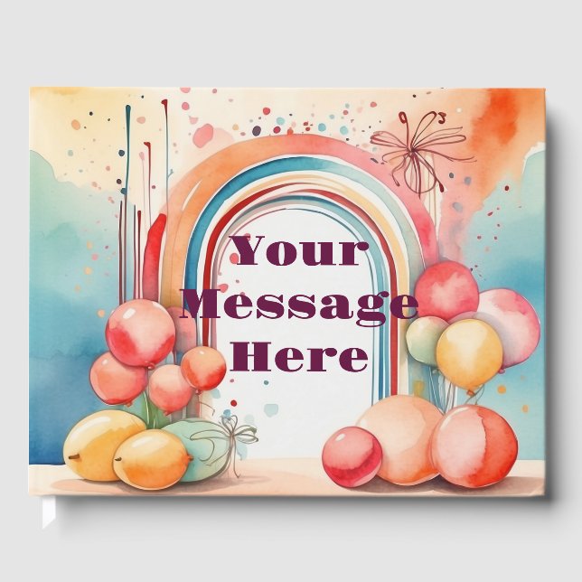 Watercolor Rainbow Bliss Party  Guest Book (Front)