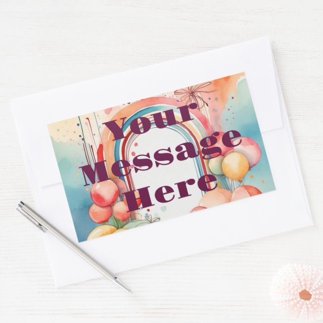 Watercolor Rainbow Bliss Party  Rectangular Sticker (Envelope)