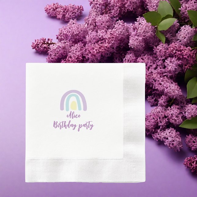 Watercolor rainbow blue lilac yellow  Birthday  Napkin (Creator Uploaded)