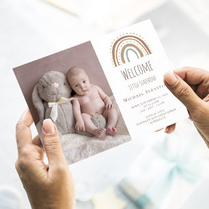 Watercolor Rainbow Boho Photo Sunshine Birth Announcement