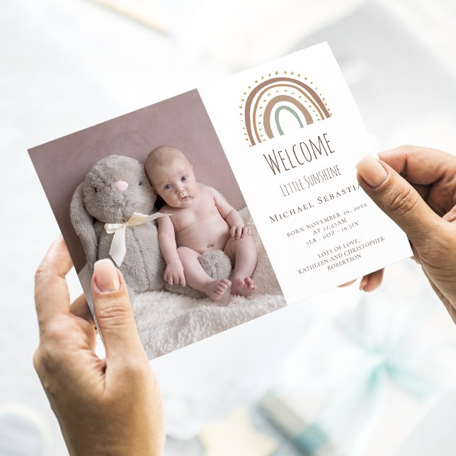 Watercolor Rainbow Boho Photo Sunshine Birth Announcement (Creator Uploaded)