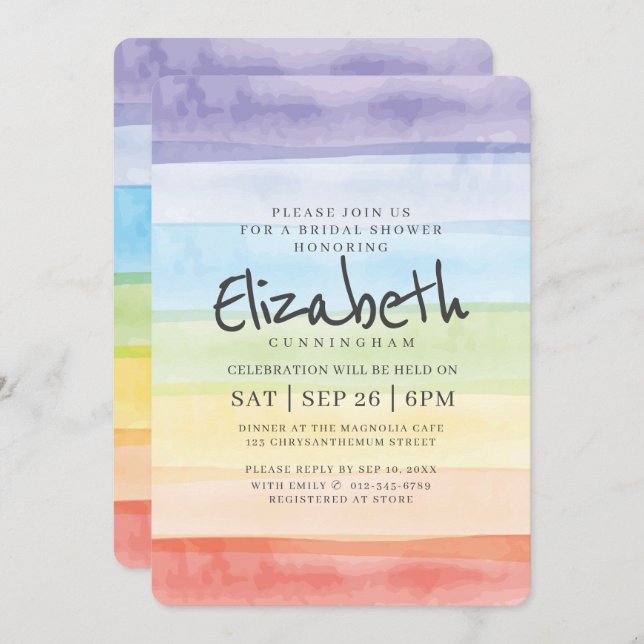 Watercolor Rainbow Bridal Shower Party Invitation (Front/Back)