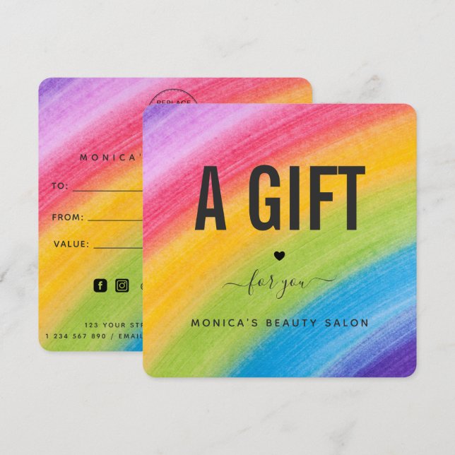 Watercolor Rainbow Brushstroke Beauty Salon Trendy (Front/Back)