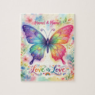 Watercolor Rainbow Butterfly "Love is Love" Jigsaw Puzzle