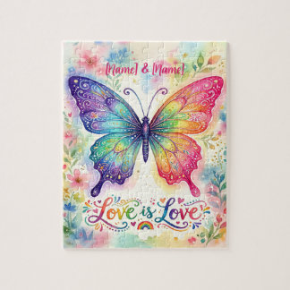 Watercolor Rainbow Butterfly "Love is Love" Jigsaw Puzzle