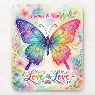 Watercolor Rainbow Butterfly "Love is Love" Mouse Pad