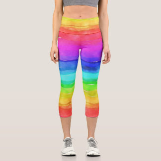 Watercolor Rainbow Capri Leggings