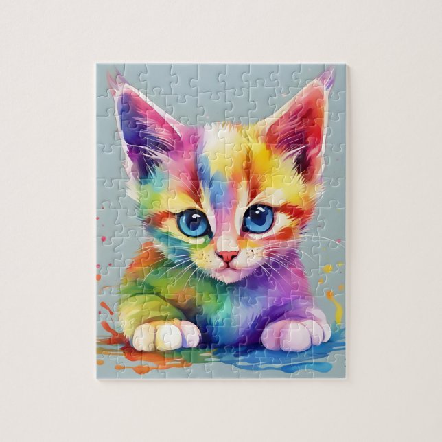 Watercolor Rainbow  Cat Jigsaw Puzzle (Vertical)