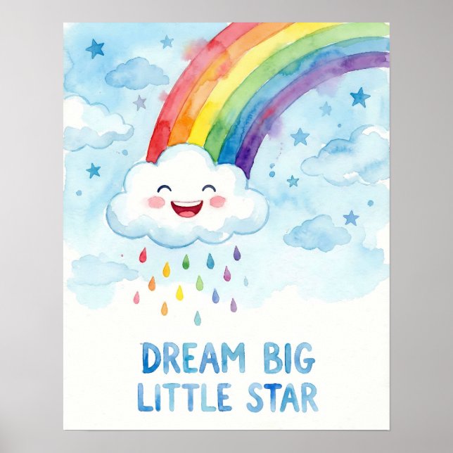 Watercolor Rainbow Cloud Dream Big Kids Poster (Front)