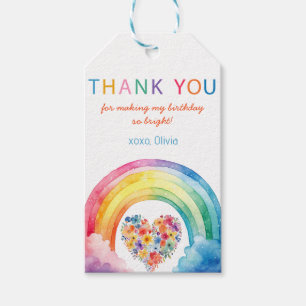 Watercolor Rainbow Cloud Floral Heart Thank You Gift Tags