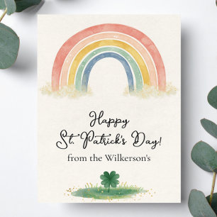 Watercolor Rainbow & Clover St. Patrick's Day  Holiday Card