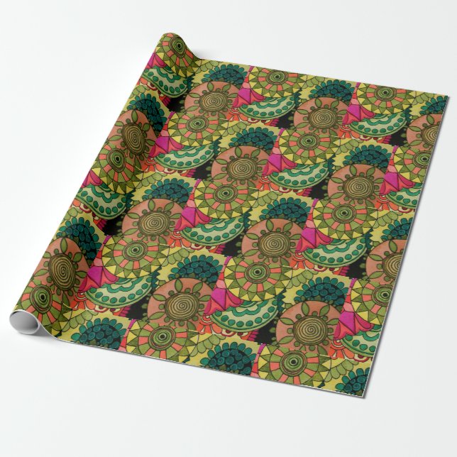 Watercolor Rainbow Colour Mandala Wrapping Paper (Unrolled)