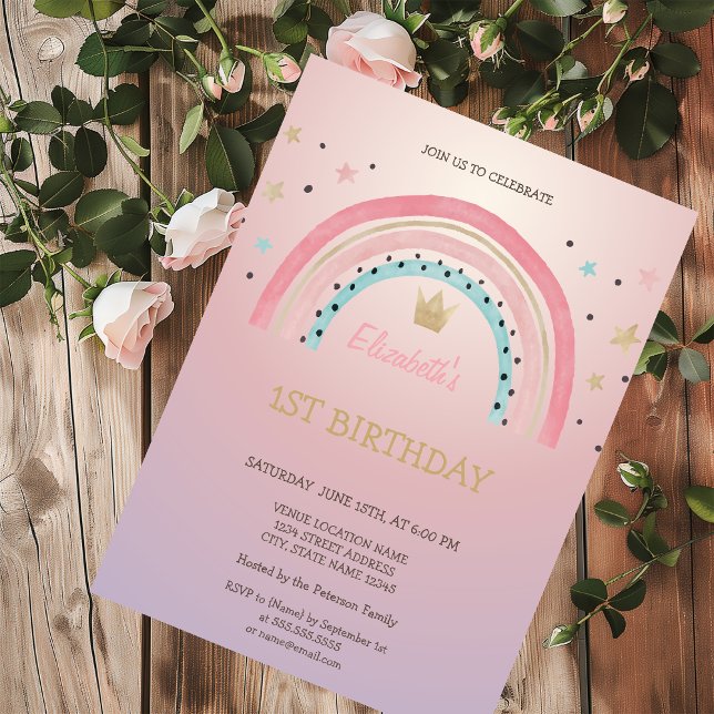 Watercolor Rainbow Crown Glitter  Birthday   Invitation (Creator Uploaded)