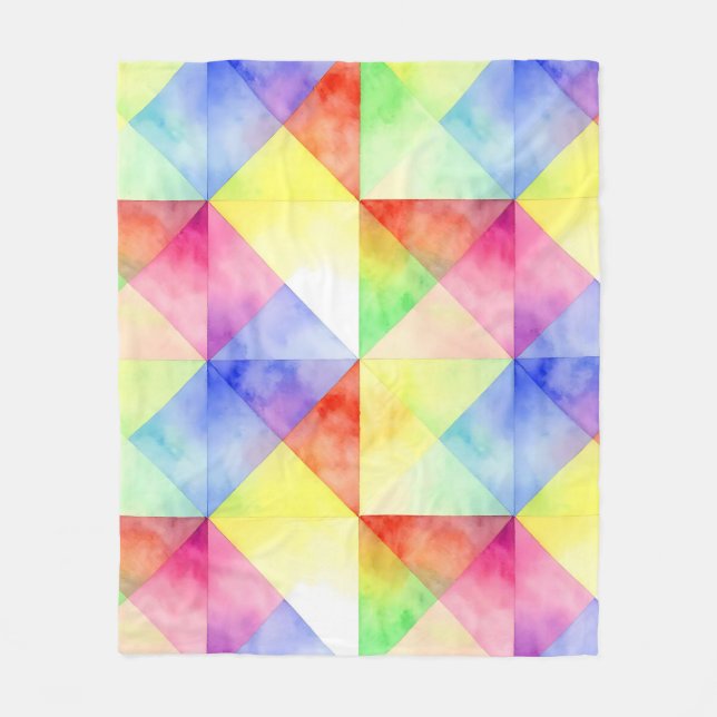 Watercolor Rainbow Diamond Quilt Pattern Fleece Blanket (Front)