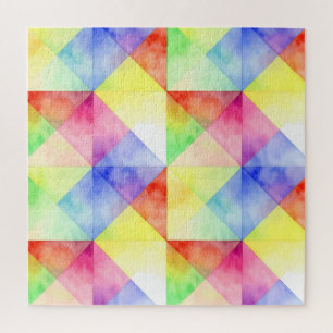 Watercolor Rainbow Diamond Quilt Pattern Jigsaw Puzzle