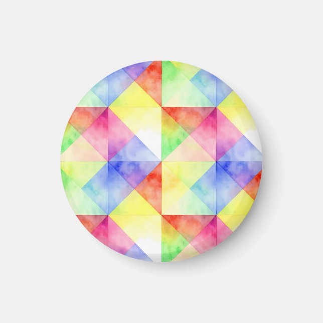Watercolor Rainbow Diamond Quilt Pattern Magnet (Front)