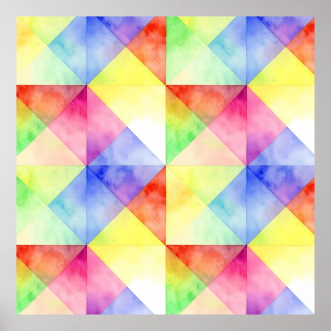 Watercolor Rainbow Diamond Quilt Pattern Poster (Front)