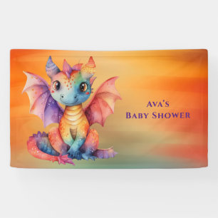 Watercolor Rainbow Dragon Baby Shower Banner