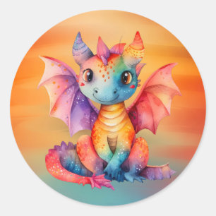 Watercolor Rainbow Dragon Baby Shower Classic Round Sticker
