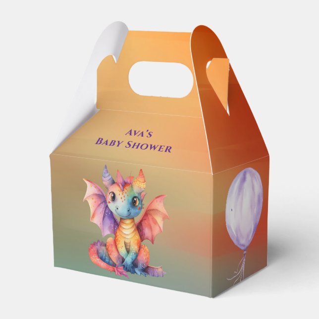 Watercolor Rainbow Dragon Baby Shower Favour Box (Front Side)