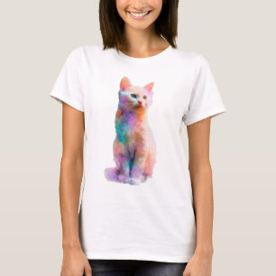 Watercolor Rainbow Dreamscape Pastel Cat Women T-Shirt