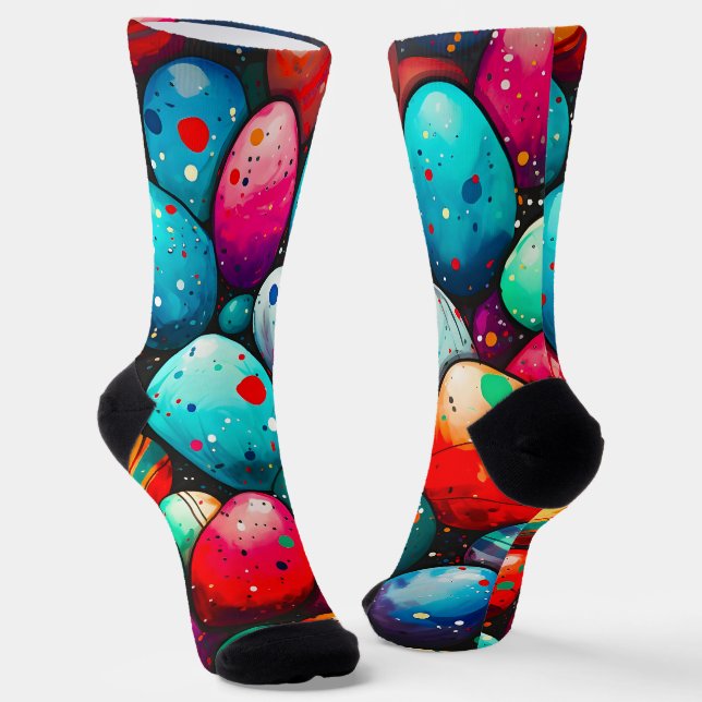 Watercolor Rainbow Easter Eggs Socks (Angled)