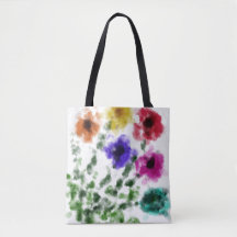 Watercolor Rainbow Floral Shoulder Tote Bag
