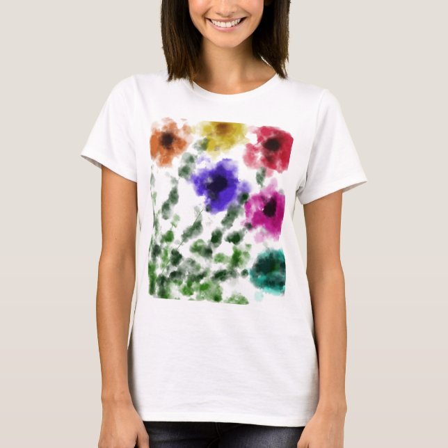 Watercolor Rainbow Floral Women's Basic T-Shirt (Front)