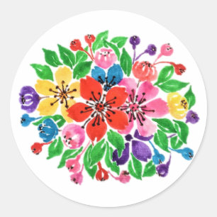 Watercolor Rainbow Flowers Classic Round Sticker