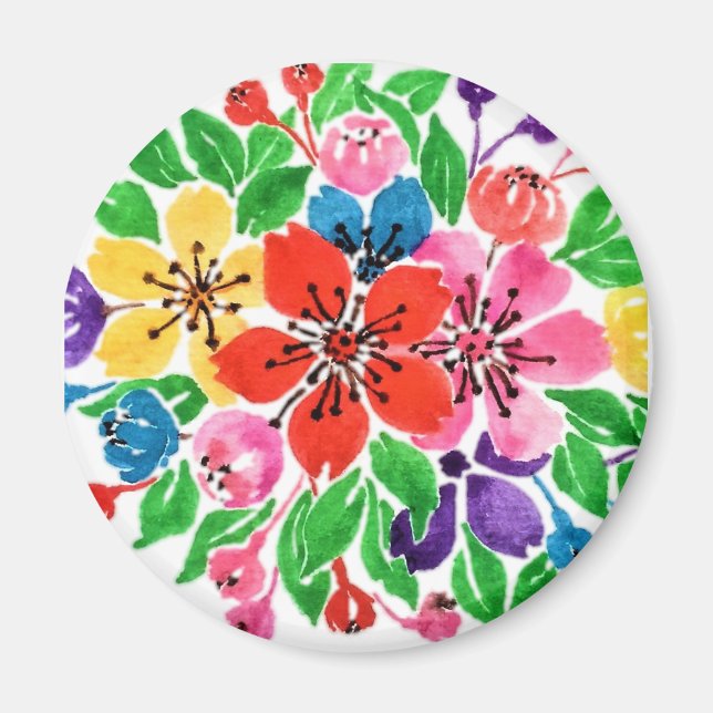 Watercolor Rainbow Flowers Magnet (Front)