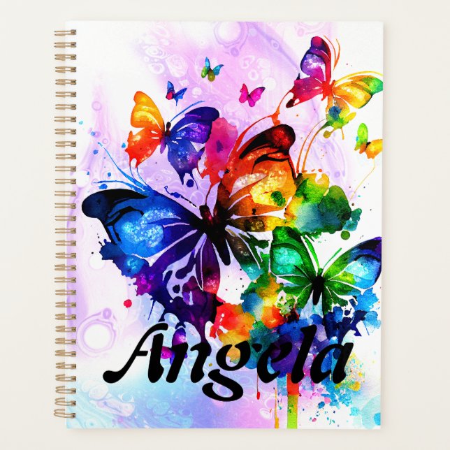 Watercolor Rainbow Fluttering Butterflies Planner (Front)