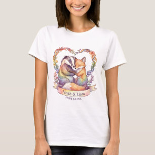Watercolor Rainbow Fox & Badger Pride Personalised T-Shirt