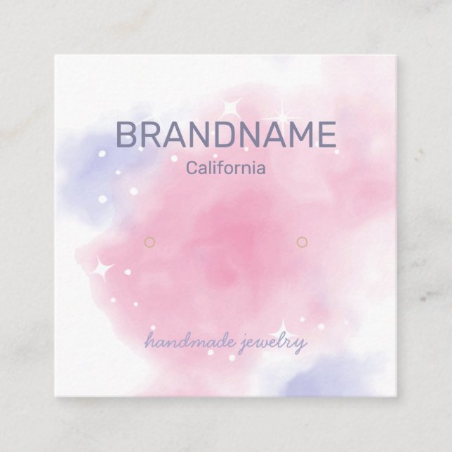 Watercolor Rainbow Galaxy Stars Earrings Display Square Business Card (Front)