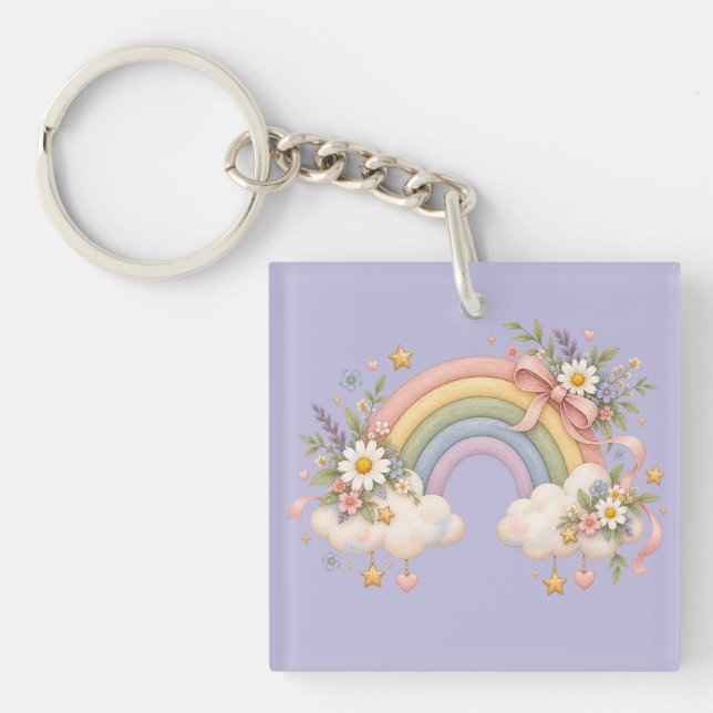Watercolor Rainbow Gift – Charming Cloud Key Ring (Front)