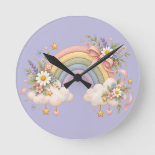 Watercolor Rainbow Gift – Charming Cloud Round Clock