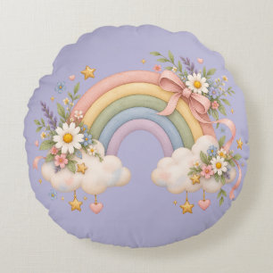 Watercolor Rainbow Gift – Charming Cloud Round Cushion